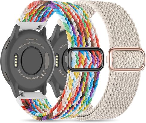 أحزمة ساعة من النايلون المضفر مقاس 18 ملم متوافقة مع Garmin Venu 3S/Venu 4 41mm/Venu 2S/Vivoactive 4S/Vivomove 3S/Forerunner 255S 265S للنساء والرجال (عبوة من قطعتين) in Kuwait
