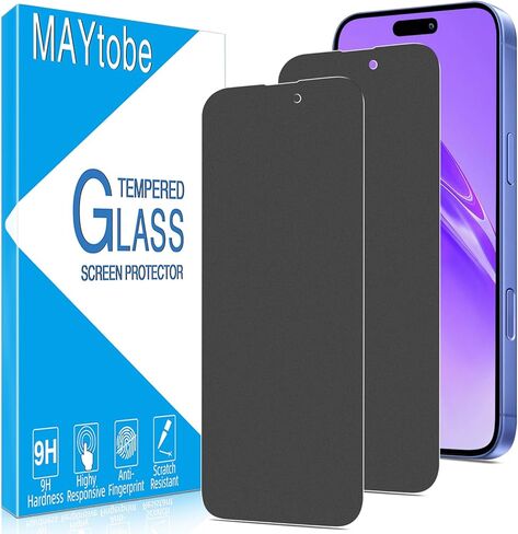 MAYtobe [واقي شاشة للخصوصية غير لامع مكون من قطعتين لهاتف iPhone 16 من الزجاج المقسى، مضاد لبصمات الأصابع، ناعم كالحرير، مضاد للخدش، مضاد للانعكاس، سهل التركيب in Saudi Arabia