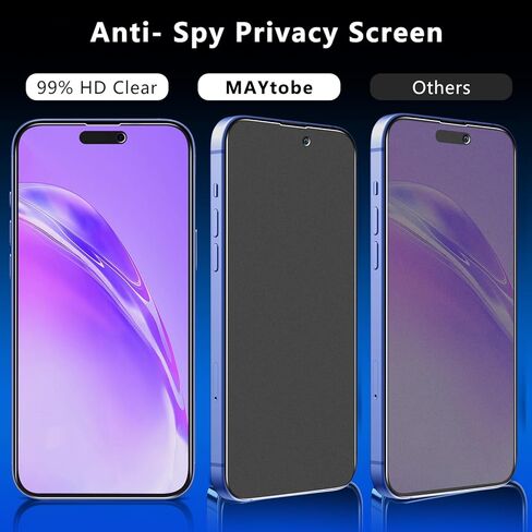 MAYtobe [واقي شاشة للخصوصية غير لامع مكون من قطعتين لهاتف iPhone 16 من الزجاج المقسى، مضاد لبصمات الأصابع، ناعم كالحرير، مضاد للخدش، مضاد للانعكاس، سهل التركيب in Saudi Arabia