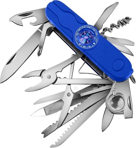 أداة حمل وإمساك منزل الجيب الكلاسيكي 30 في 1 من Swiss Eagle، أداة جيب متعددة الأدوات ممتازة مع بوصلة، مقص، مفك براغي، زردية، عدسة مكبرة، ملقط لهدايا عيد الميلاد - أزرق in Kuwait