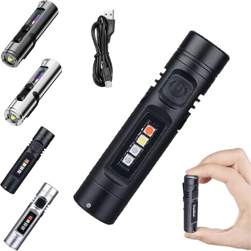 Pocket Rechargeable EDC Flashlight, Mini Keychain Light with Fire Starter, Magnetic Base Lamp for Camping Hiking (Black) in Saudi Arabia