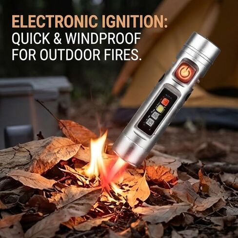 Pocket Rechargeable EDC Flashlight, Mini Keychain Light with Fire Starter, Magnetic Base Lamp for Camping Hiking (Black) in Saudi Arabia
