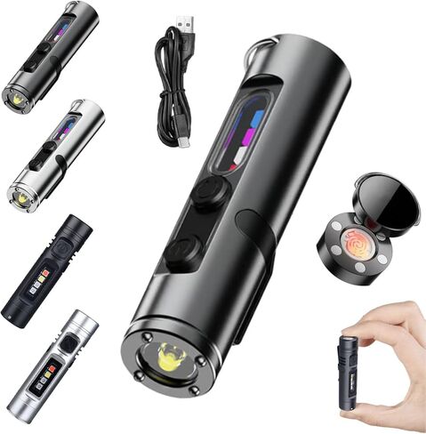 Pocket Rechargeable EDC Flashlight, Mini Keychain Light with Fire Starter, Magnetic Base Lamp for Camping Hiking (Black) in Saudi Arabia