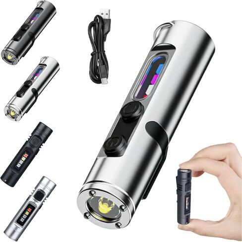 Pocket Rechargeable EDC Flashlight, Mini Keychain Light with Fire Starter, Magnetic Base Lamp for Camping Hiking (Black) in Saudi Arabia