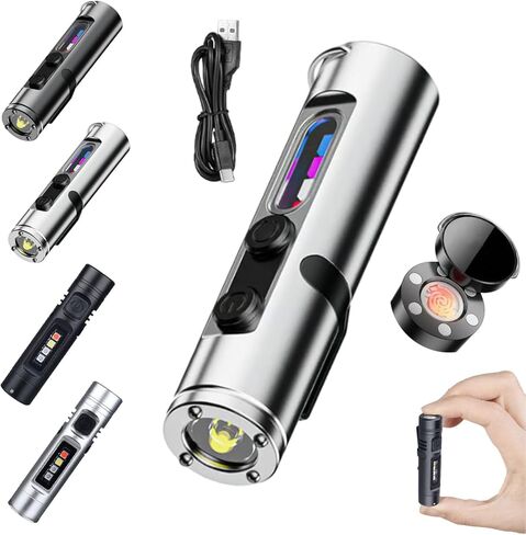 Pocket Rechargeable EDC Flashlight, Mini Keychain Light with Fire Starter, Magnetic Base Lamp for Camping Hiking (Black) in Saudi Arabia