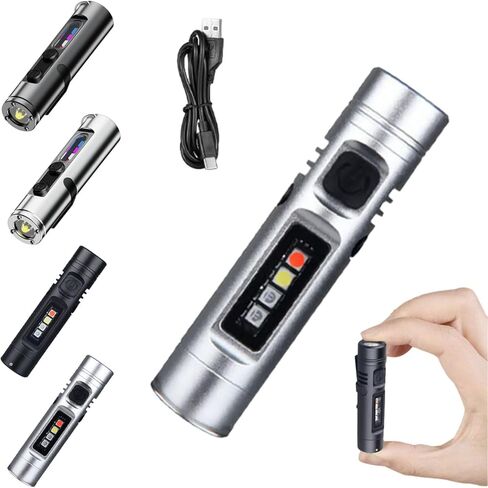 Pocket Rechargeable EDC Flashlight, Mini Keychain Light with Fire Starter, Magnetic Base Lamp for Camping Hiking (Black) in Saudi Arabia