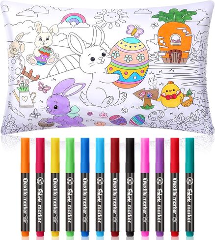 Mindsoft Coloring Pillowcase with 12 Pcs Markers Color Your Own Pillowcase Kit for Coloring Craft Decoration Supplies, 28.7 x 19.7 Inch(Wild Animals) in Saudi Arabia