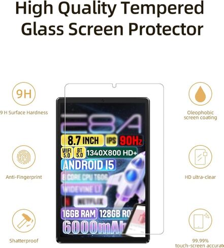واقي شاشة لجهاز Zuleisy E8A Android 15 Tablet 8.7 بوصة، غشاء زجاجي مقوى مقاوم للخدش عالي الدقة لحماية السقوط Zuleisy E8A، حساس للمس، مضاد لبصمات الأصابع، عبوة من قطعتين. in Kuwait