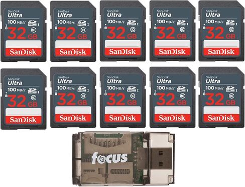 بطاقة ذاكرة SanDisk Ultra SDHC UHS-I سعة 32 جيجابايت (10 عبوات) مع قارئ بطاقات USB عالي السرعة (11 قطعة) in Kuwait
