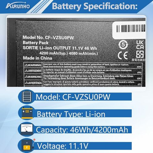 CF-VZSU0PW CF-VZSU0PR Battery Pack Replacement for Panasonic Toughbook CF54 CF-54 Mk1 54 Prime 54 Gloved Multi Touch 54 Lite 54 Performance Series 11.1V 46Wh 4200mAh in Saudi Arabia