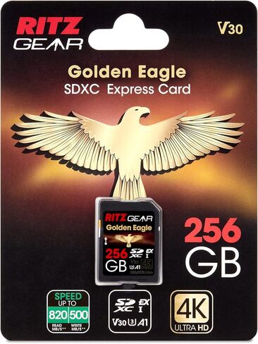 بطاقة SDExpress Golden Eagle SDXC Express SD سعة 256 جيجابايت | SD 7.0 V30 A1 820/500 برميل/الثانية للقراءة/الكتابة، متوافق مع الإصدارات السابقة: + CFExpress Type B 256GB (1700/1100 R/W): لكاميرات نيكون، اقرأ التعليمات الخاصة. in Kuwait
