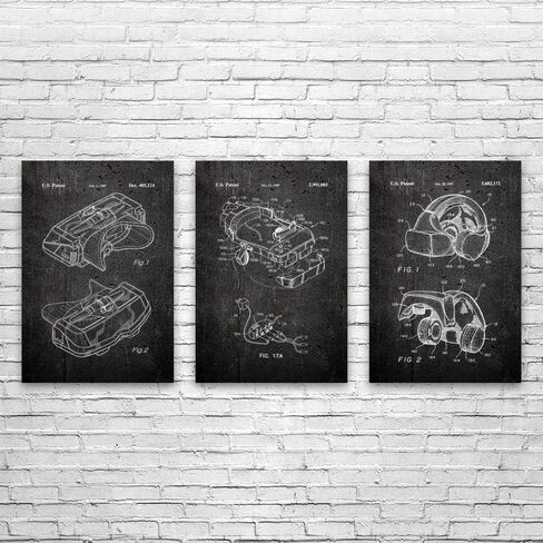 مجموعة من 3 ملصقات براءة اختراع لسماعات الواقع الافتراضي (20 × 30)، هدية الواقع الافتراضي، ديكور الممرات، لوحة فنية جدارية لمتجر الألعاب، هدية جامعي الألعاب، خرسانة داكنة للواقع الافتراضي in Kuwait
