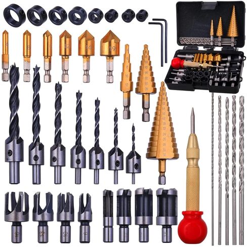 Rocaris 32 Pack Woodworking Chamfer Drilling Tools, Including Countersink Drill Bits, L-Wrench, Wood Plug Cutter, Step Drill Bit, Center Punch, Cutting Twist Drill Bits in Saudi Arabia