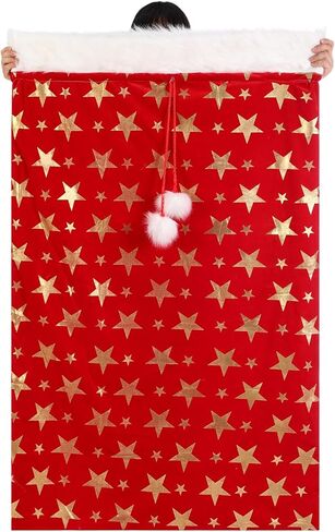 Treela 56 x 36 Inch Extra Large Christmas Velvet Santa Bag Jumbo Red Santa Gift Sack with Cord Drawstring Giant Christmas Claus Gift Bag Large Wrap Sack for Xmas Present Party Supply Holiday Wrapping in Saudi Arabia