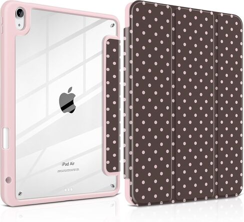 حافظة TWOLSKOO لجهاز iPad Air 11 بوصة (M3 2025 / M2 2024)، ظهر أكريليك شفاف مع ممتص للصدمات من مادة TPU، حامل أقلام رصاص، حامل ثلاثي الطي، نوم/استيقاظ تلقائي، نقطة بولكا شوكولاتة in Kuwait