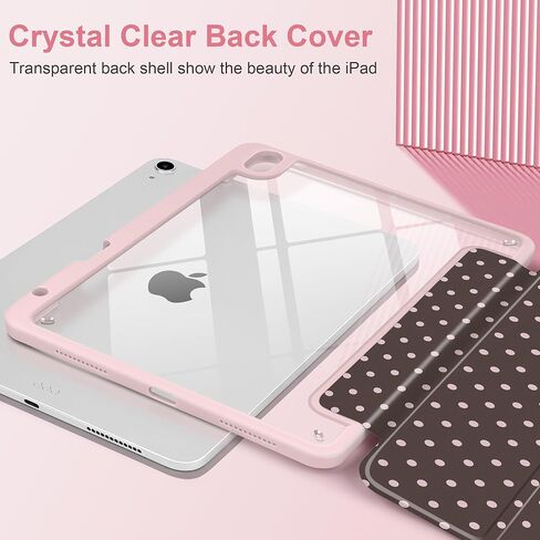 حافظة TWOLSKOO لجهاز iPad Air 11 بوصة (M3 2025 / M2 2024)، ظهر أكريليك شفاف مع ممتص للصدمات من مادة TPU، حامل أقلام رصاص، حامل ثلاثي الطي، نوم/استيقاظ تلقائي، نقطة بولكا شوكولاتة in Kuwait