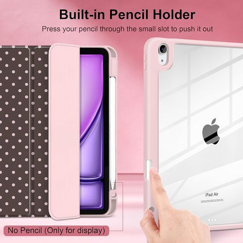 حافظة TWOLSKOO لجهاز iPad Air 11 بوصة (M3 2025 / M2 2024)، ظهر أكريليك شفاف مع ممتص للصدمات من مادة TPU، حامل أقلام رصاص، حامل ثلاثي الطي، نوم/استيقاظ تلقائي، نقطة بولكا شوكولاتة in Kuwait