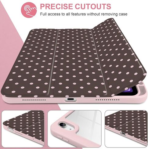 حافظة TWOLSKOO لجهاز iPad Air 11 بوصة (M3 2025 / M2 2024)، ظهر أكريليك شفاف مع ممتص للصدمات من مادة TPU، حامل أقلام رصاص، حامل ثلاثي الطي، نوم/استيقاظ تلقائي، نقطة بولكا شوكولاتة in Kuwait