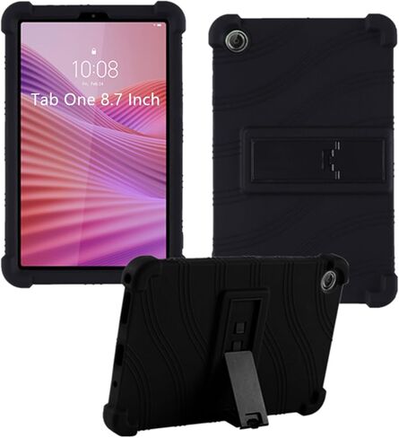حافظة لجهاز Lenovo Tab One 8.7 بوصة تابلت 2025 (TB305FU)، غطاء حامل قابل للتعديل من السيليكون الناعم المناسب للأطفال لجهاز Lenovo Tab K9 Tablet 8.7 بوصة (أسود) in Kuwait