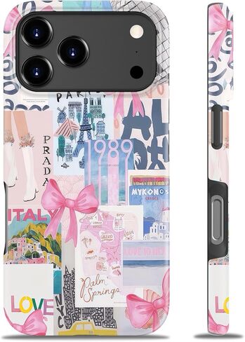 MERRO for iPhone 17 Pro Max Case - Wireless Charging Compatible - Dual-Layer Hard Shell & Silicone Cover - Protective Phone Case with Cute Wildflower Designs for Women - Whimsical Collage in Saudi Arabia