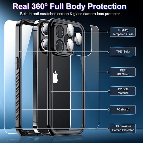 حافظة هاتف iPhone 15 Pro مصممة جديدة لعام 2025 مقاومة للماء، [مقاومة للصدمات من الدرجة العسكرية] [واقي كاميرا زجاجي وواقي شاشة مدمج] [IP68 تحت الماء] [مقاوم للغبار] [مقاوم للسقوط] حافظة هاتف كاملة مقاس 6.1 بوصة in Kuwait