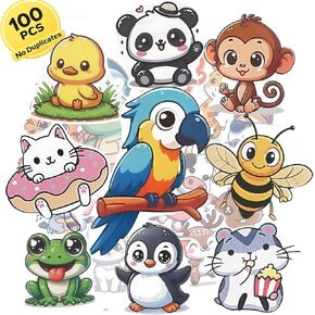 RINAVO 100 PCS Water Bottle Stickers for Kids Waterproof Cute Stickers for Water Bottles No Duplicates Animal Stickers for Kids Laptop, Water Bottle, Party Favor & Classroom Reward in Saudi Arabia