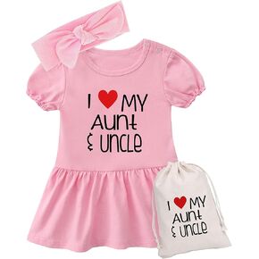 YSCULBUTOL Baby Girl Dress I Love My Aunt Uncle Newborn Baby Girl Toddler Dress Sister Cute Dresses with Headband Set in Saudi Arabia