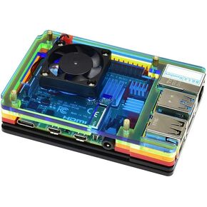 حافظة حماية خفيفة الوزن من الأكريليك بألوان قوس قزح لجهاز Raspberry Pi 4 Model B مع مروحة تبريد @XYGStudy (PI4-CASE-A) in Kuwait