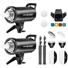 Godox 2* SK400ii 800Ws Studio Strobe Flash Lighting Kit:2 Pack SK400II Monolight with Bowens Mount for Photography and Studio Video Shooting with Light Stand,Softbox,Umbrella,Reflector,Barn Door... in Kuwait