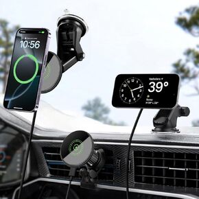 شاحن سيارة لاسلكي سريع 20 واط، حامل هاتف سيارة مغناطيسي سريع الشحن لاسلكي متوافق مع Magsafe لهاتف iPhone 17 16 15 14 13 12 سلسلة، لوحة القيادة / حامل الزجاج الأمامي بفتحة تهوية in Kuwait