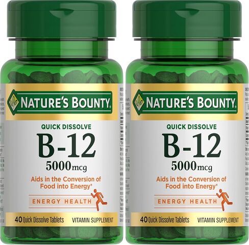 Nature's Bounty Vitamin B12, Quick Dissolve Vitamin Supplement, Supports Energy Metabolism and Nervous System Health, 5000mcg, 40 Tablets in Saudi Arabia