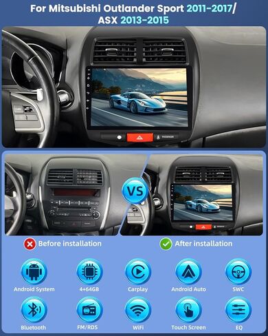 ستيريو سيارة 4+64 جيجا لسيارة Mitsubishi Outlander Sport 2011-2017/لشركة Mitsubishi ASX 2013-2015 (شاشة كبيرة مع شاشة كبيرة) - شاشة لمس عالية الدقة 10 بوصة مع تشغيل لاسلكي/Android Auto/32 EQ DSP/WiFi/GPS/SWC/كاميرا احتياطية in Saudi Arabia