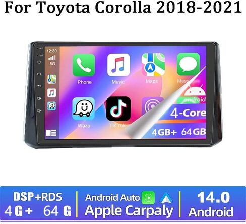 4+64GB 10 Inch Car Stereo Upgrade for Toyota Corolla 12 2018-2021 Android 14 Double Din Touch Screen Radio Head Unit Replacement with Wireless CarPlay Android Auto Bluetooth GPS/FM/WiFi/SWC/Camera in Saudi Arabia