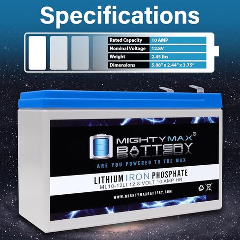بطارية مايتي ماكس 12 فولت 10 أمبير، بطارية ليثيوم بديلة لـ HR-1234W-F2 in Kuwait