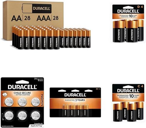 DURACELL Coppertop Battery Variety Pack, 78 Count, AA (28) + AAA (28), 9V (4), C (4), D (4), CR2032 (6), Long-Lasting Alkaline & Lithium Batteries for Home, Emergency, & Everyday Use in Saudi Arabia