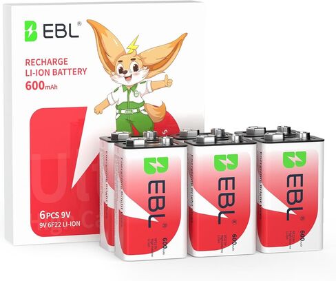 EBL 9V Rechargeable Batteries 9 Volt Li-ion 600mAh Lithium-ion Batteries (6-Packs) in Saudi Arabia