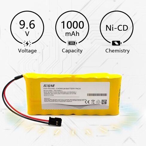 (2-Pack) Rechargeable Battery Pack 9.6V 1000mAh Ni-CD AA Flat Type for Futaba Transmitter | 8-Cell Ni-Cd Futaba Plug | RC Model Compatible (9.6V 1000mAh SideBySide) in Saudi Arabia