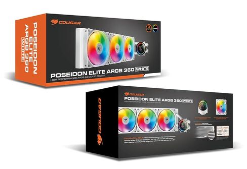 Cougar Poseidon Elite 360 ARGB High Performance Liquid Cooler|VA 120 ARGB Fans x3 + ARGB Pump Head|Wireless Controller |White (3MPSD360.0002) in Saudi Arabia