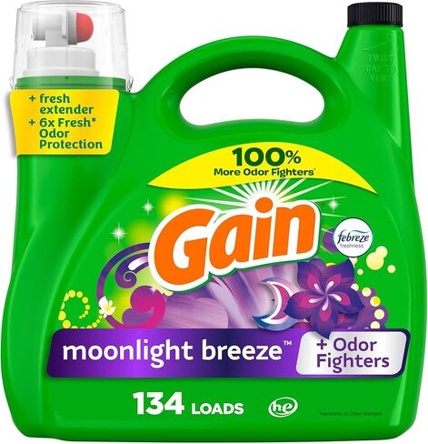 صابون سائل منظف الغسيل Gain + Aroma Boost، برائحة نسيم ضوء القمر، 45 حمولة، 65 أونصة سائلة، عبوة من قطعتين، متوافق مع in Kuwait