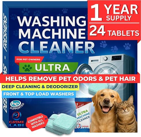 GRIME LABS Washing Machine Cleaner Tablets - Penetrating Deep Clean Washer Cleaner Tablets For Front Loader And Top Load HE - Active Oxygen Formula Tub Descaler Deodorizer in Saudi Arabia