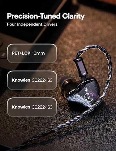 Linsoul ZiiGaat Crescent in Ear Monitor, Premium 2DD+2BA Hybrid IEM Earphone, Isobaric Bass, Vintage Analog Sound, 3D-Printed Resin Shell, with Detachable IEM Cable for Musicians/Studio in Saudi Arabia