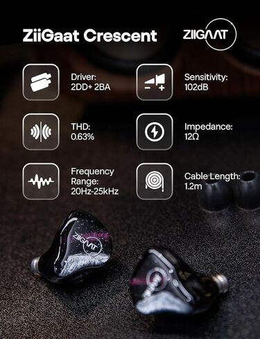 Linsoul ZiiGaat Crescent in Ear Monitor, Premium 2DD+2BA Hybrid IEM Earphone, Isobaric Bass, Vintage Analog Sound, 3D-Printed Resin Shell, with Detachable IEM Cable for Musicians/Studio in Saudi Arabia