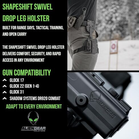 Alien Gear ShapeShift Drop Leg Holster - Precision Fit, Easy Adjustment, Ultimate Comfort, Thigh Holster for Men & Women, Range and Tactical Applications, Versatile Carry Options, Made in USA in Saudi Arabia