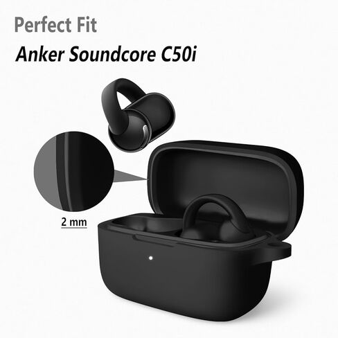 حافظة سيليكون Geiomoo لجهاز Anker Soundcore C50i، غطاء حماية ناعم ومرن مقاوم للخدش مع حلقة تسلق (أسود) in Kuwait