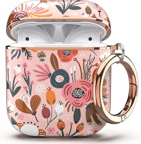 غطاء حماية TATOFY لجهاز AirPods 1&2، غطاء حماية صلب أنيق بأنماط زهور لطيفة مع سلسلة مفاتيح بمشبك in Kuwait
