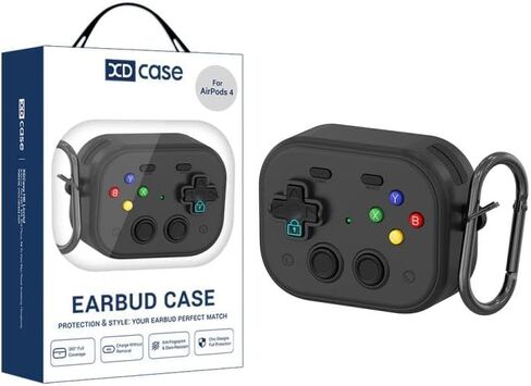 حافظة لسماعات AirPods 4 XDcase Retro بتصميم وحدة التحكم في الألعاب حافظة واقية لسماعات AirPods 4 (أسود) in Kuwait