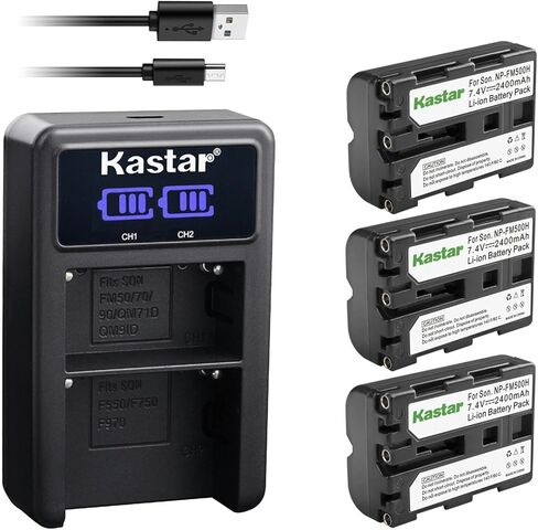 Kastar 4-Pack NP-FM500H Battery and LED2 USB Charger Compatible with Sony DSLR-A700P, DSLR-A700Z, DSLR-A850, α850, Alpha A850, DSLR-A850B, DSLR-A850Q, DSLR-A900, α900, Alpha, a900, DSLR-A900B Camerea in Saudi Arabia