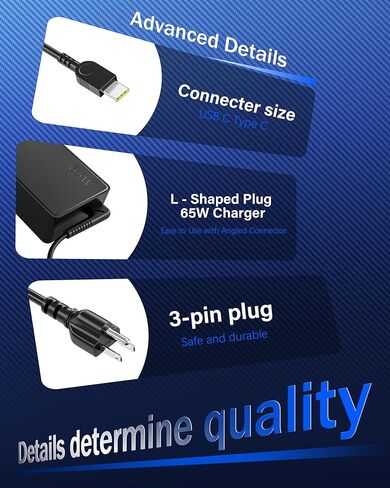 65W USB C Laptop Charger Compatible with Lenovo Laptop Charger ThinkPad T14 T15 E14 E15 X1 X13 E480 T480s T490 Yoga 7i 9i Thinkbook 65W 45W Computer Charger USB Type C AC Power Adapter in Saudi Arabia