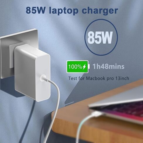 شاحن MacBook Pro، محول طاقة مغناطيسي 85 وات على شكل حرف T، شاحن بديل متوافق مع MacBook Pro 15/13 بوصة (2012-2015) (A1398 A1425 A1502)، MacBook Air 11/13 بوصة (2012-2017) (A1465 A1466) in Kuwait