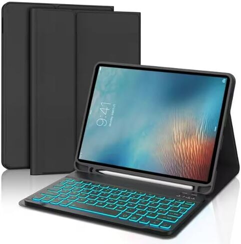 حافظة لوحة مفاتيح لجهاز iPad الجيل العاشر (10.9 بوصة، 2022)، غطاء رفيع قابل للطي ولوحة مفاتيح بلوتوث قابلة للإزالة والفصل مع حامل قلم رصاص لـ A2696 / A2757 / A2777 (أسود) in Kuwait
